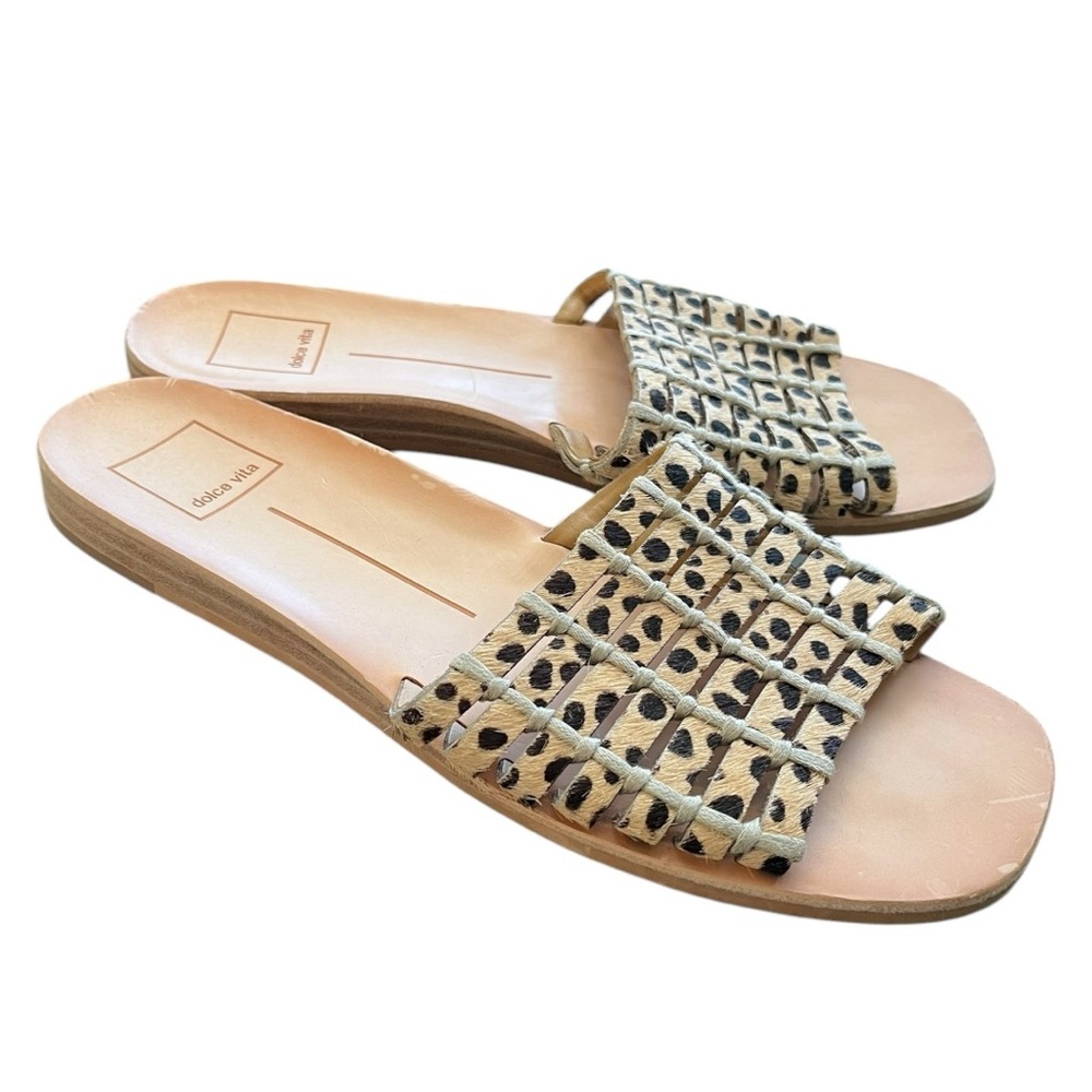Dolce Vita Leopard Woven Slide Sandals — Beige & Black